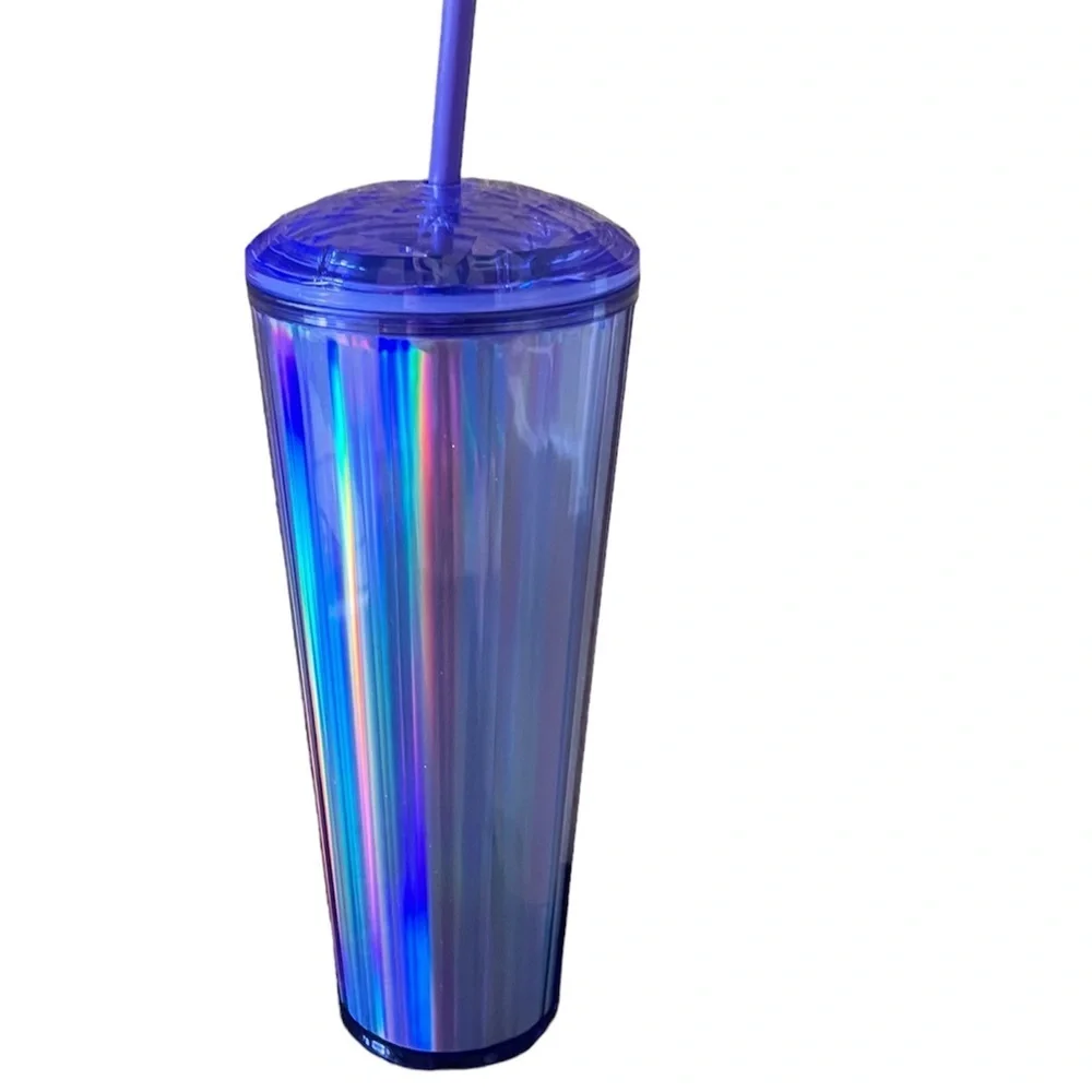 NWT Starbucks periwinkle acrylic kaleidoscope tumbler lid straw 24 oz cold